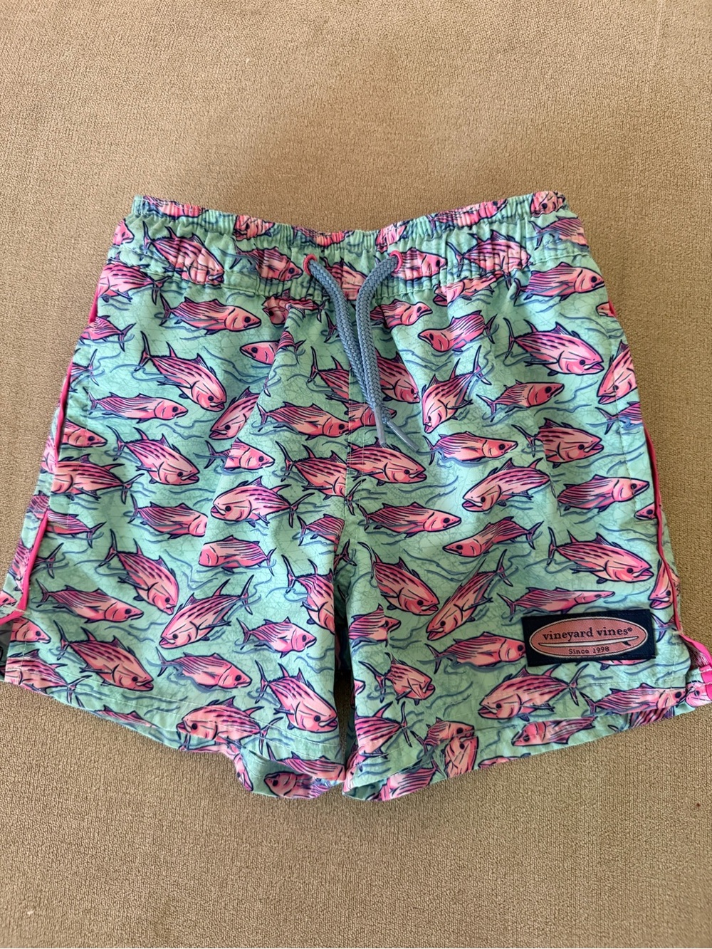 3T Vineyard Vines Kids Mint & Pink Fish Print Swim Shorts